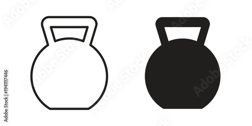 Kettlebell icon, line pictogram on white.
