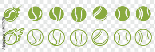Set with tennis balls vector icons. Tennis balls black and yellow collection. Sport game.