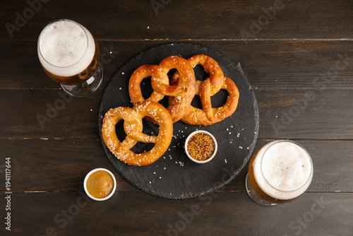 Board, pretzels and glasses...