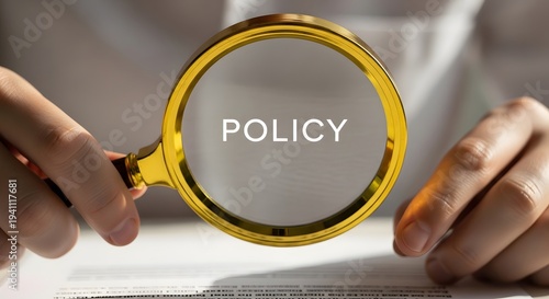Magnifying glass focused on the word policy
