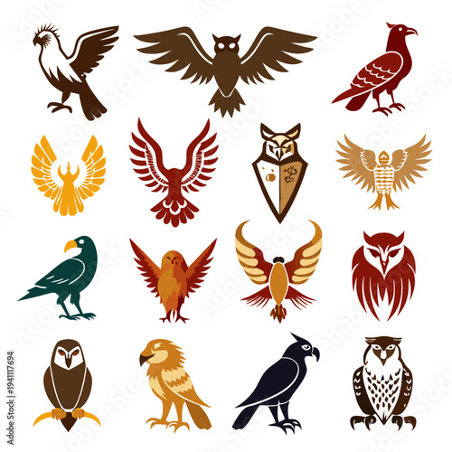 Collection of stylized birds of prey logos emblems set