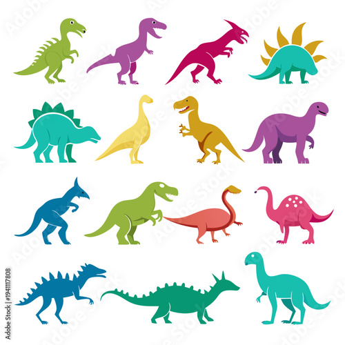 Collection of colorful cartoon dinosaurs in flat vector design