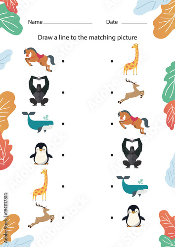 Animal Matching game Educational Sheet