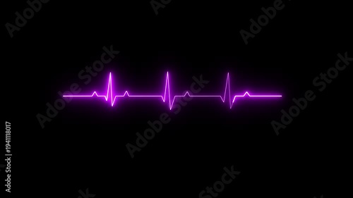 Digital heartbeat line animation. Neon heartbeat icon ECG heartbeat signal icon animation.