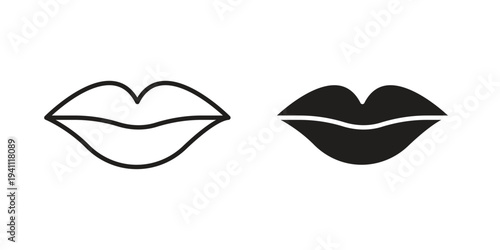 Lips icon, line pictogram on white.