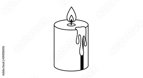 Simple line drawing of a melting candle with a glowing flame