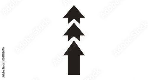 Three black upward pointing arrows stacked vertically on a white background
