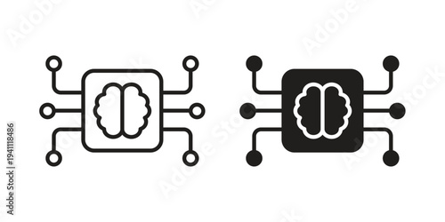 Machine learning icon, line pictogram on white.