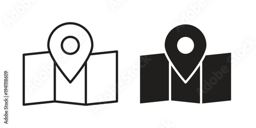 Map icon, line pictogram on white.