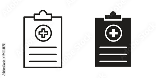 Medical report icon, line pictogram on white.