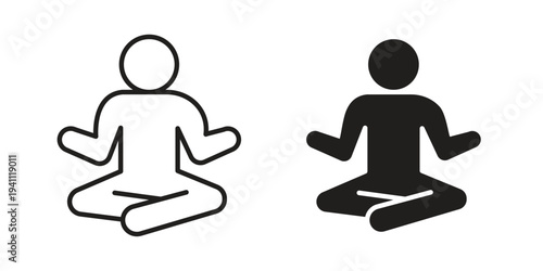 Meditation icon, line pictogram on white.