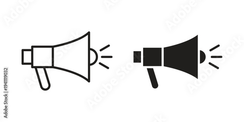 Megaphone icon, line pictogram on white.