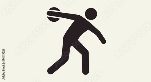 Discus thrower silhouette icon representing track and field sport, athletic competition, and Olympic games. Black pictogram of an athlete in action.