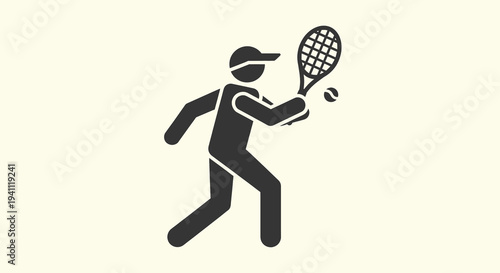 Silhouette of a male tennis player hitting a ball during a match, active sport concept, isolated on a light background.