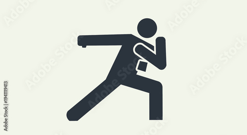 Dynamic silhouette icon of a person in an active pose, symbolizing movement, sport, fitness, running, or combat. Versatile graphic for web, app, or print design projects.