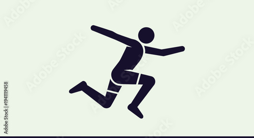 Dynamic black silhouette of an athlete in motion, captured mid-stride during a sprint or long jump, symbolizing speed, agility, and competitive spirit in sports.