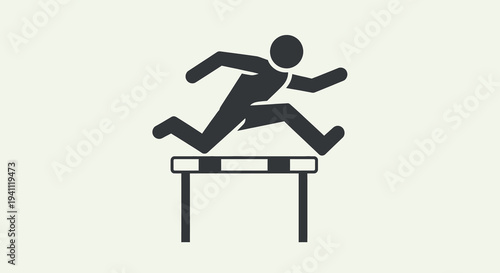 Dynamic stick figure icon leaping over a hurdle, symbolizing overcoming challenges, achieving goals, and personal or business success. Represents ambition, progress, and resilience.
