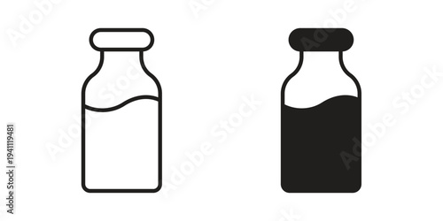 Milk bottle icon, line pictogram on white.