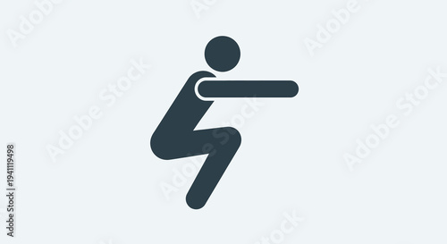 Minimalist icon of a person performing a deep squat exercise, symbolizing strength training, fitness workouts, body health, and active lifestyle routines for gyms and apps.