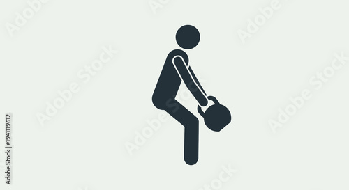 Silhouette of a person performing a kettlebell deadlift, symbolizing strength training and fitness on a white background.