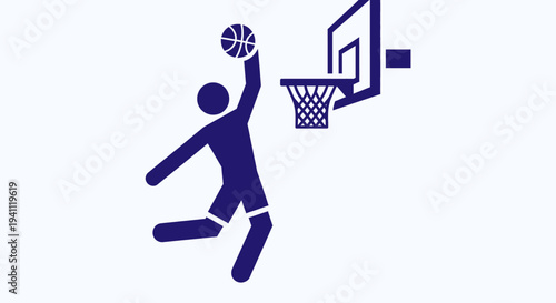 Silhouette of a basketball player dunking the ball into the hoop, symbolizing sports and athleticism.