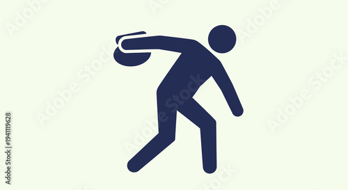 Silhouette of a male discus thrower in action, isolated on a light background, representing sports and athletics.