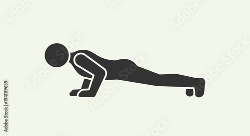 Stick figure doing a push up exercise, simple illustration of fitness and workout routine, isolated on light background