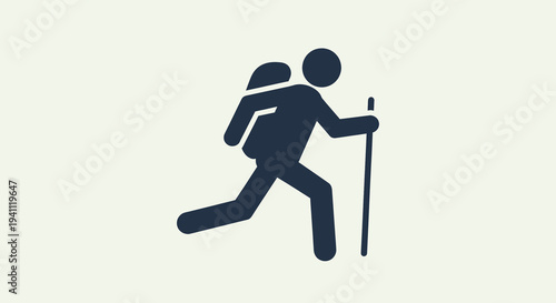 Silhouette of a hiker with a backpack and trekking pole, symbolizing adventure, travel, and outdoor activities.