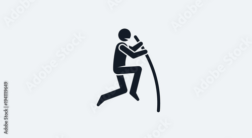 Simple black silhouette icon of a pole vaulter in action against a clean white background, representing athletic achievement and sports.