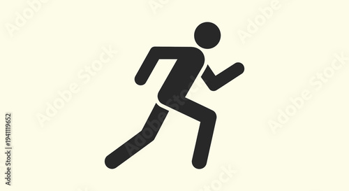 Simple black silhouette icon of a person running, representing fitness, speed, movement, and active lifestyle on a light beige background.