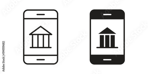 Mobile banking icon, line pictogram on white.