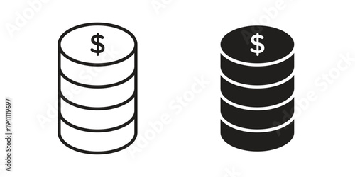 Money coin icon, line pictogram on white.