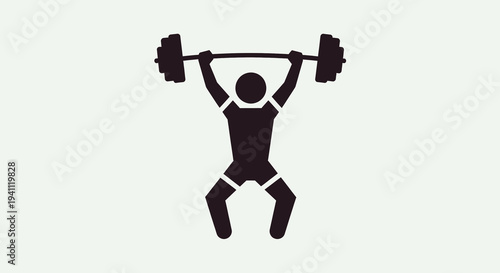 Silhouette of a person lifting a heavy barbell overhead in a dynamic pose, representing strength and fitness