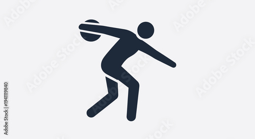 Athletic pictogram of a discus thrower in silhouette, representing sports, competition, and athletic achievement on a clean background.