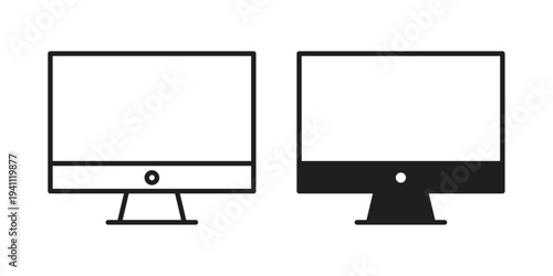 Monitor icon, line pictogram on white.