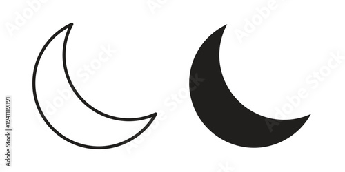 Moon icon, line pictogram on white.
