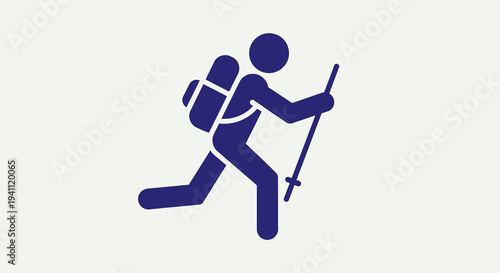 Hiker with backpack and trekking poles in motion