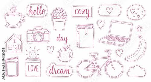 Hand Drawn Icons Set with Various Objects.