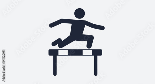 Minimalist icon of a person hurdling, depicting overcoming challenges, achieving goals, and progress in sports, business, or personal development.
