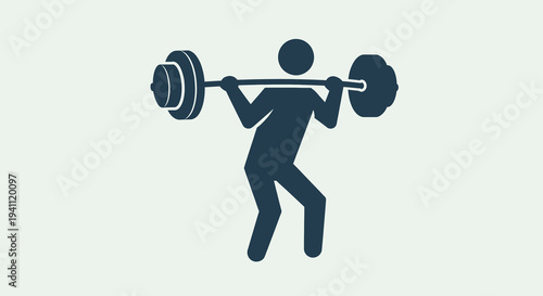 Minimalist stick figure illustration depicting a person performing a barbell squat, symbolizing strength, fitness, and weight training for health and wellness.
