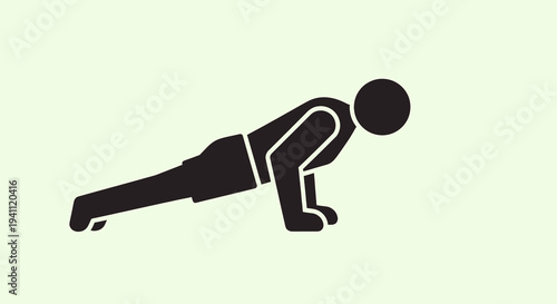 Minimalist black silhouette of a person doing a push-up exercise, symbolizing fitness, strength, and healthy living. Ideal for gym and workout concepts.