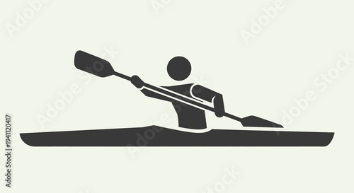 Kayaking sport icon featuring a silhouette of an athlete paddling a kayak, representing water sports, competition, and outdoor activity.