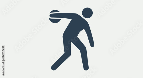 Dynamic Discus Thrower Pictogram Icon. Minimalist silhouette illustration of an athlete in action, preparing to hurl the discus in track and field athletics.