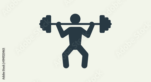 Weightlifting icon of a person performing a squat with a barbell, symbolizing strength, fitness, and exercise. Minimalist silhouette graphic for health and wellness concepts.