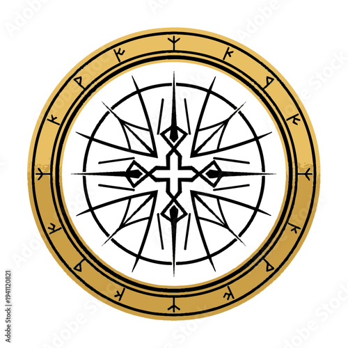 Intricate circular rune design with nordic symbols on transparent background silhouette