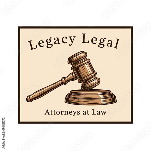 Legal Justice Gavel with Attorneys at Law Vintage Illustration Emblem