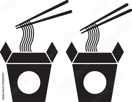 Two takeout noodle boxes with chopsticks silhouette