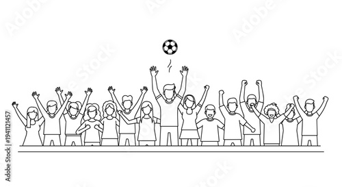 Group of People Celebrating with Soccer Ball.