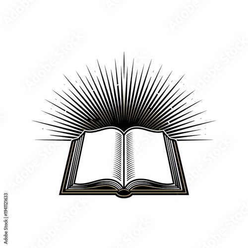 Book Opening with Radiating Light Rays Illuminating the Pages