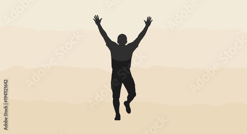 Man Jumping with Arms Raised High.